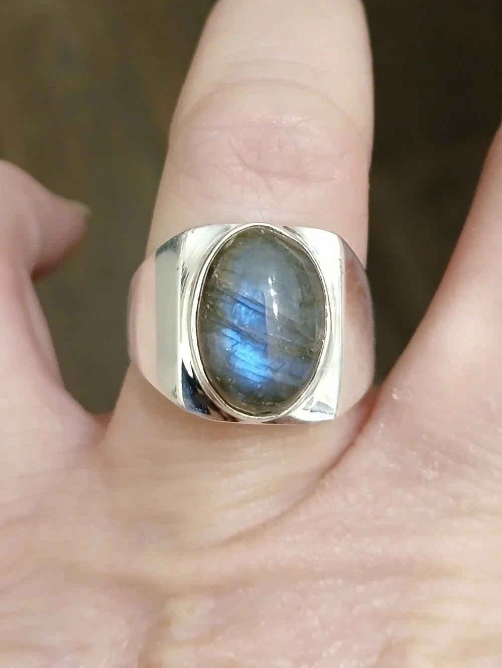 New Men's Labradorite 925 Silver Ring.